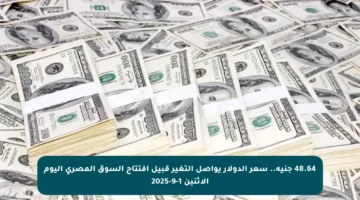 48.64 جنيه.. سعر الدولار يواصل التغير قبيل افتتاح السوق المصري اليوم الاثنين 1-9-2025